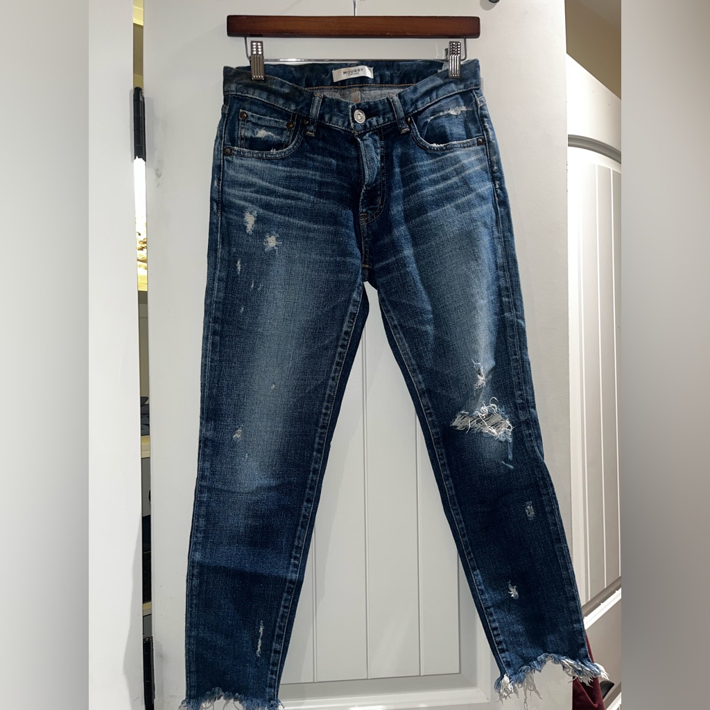 Moussy Dark Blue Distressed Boyfriend Jeans